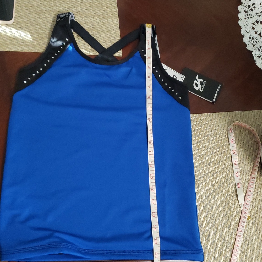 Women’s Athletic Tank Top - Blue with Black Trim - Picture 9 of 9